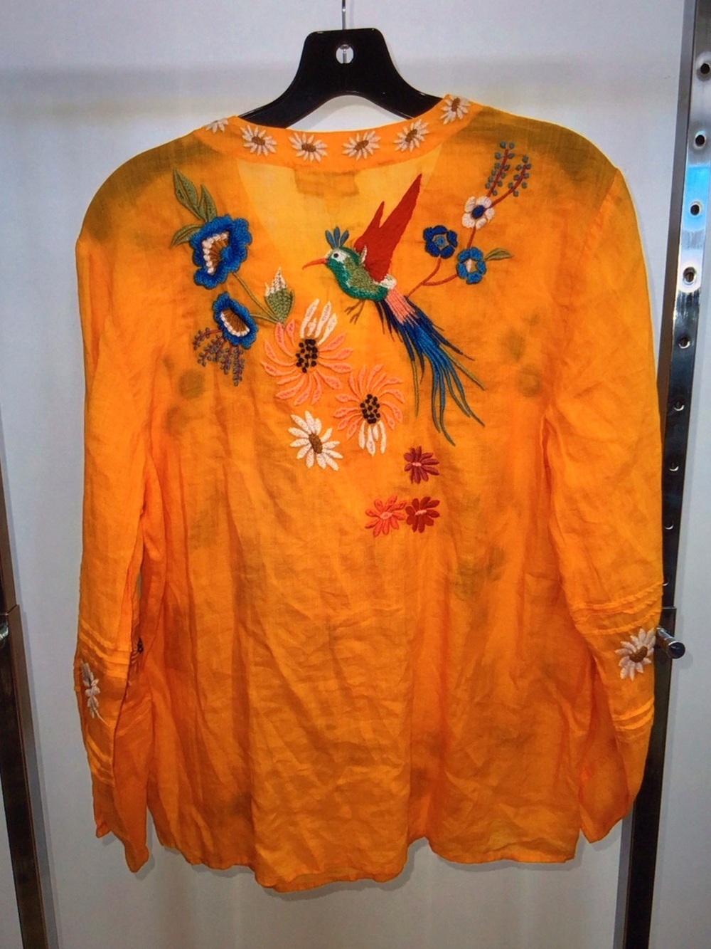 Johnny Was Orange Embroidered Floral Peasant Blouse - Picture 2 of 4